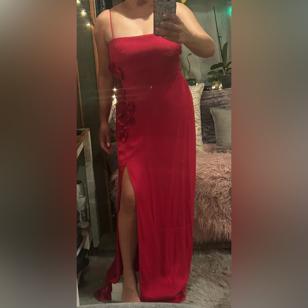 Red Evening Gown with Side Slit